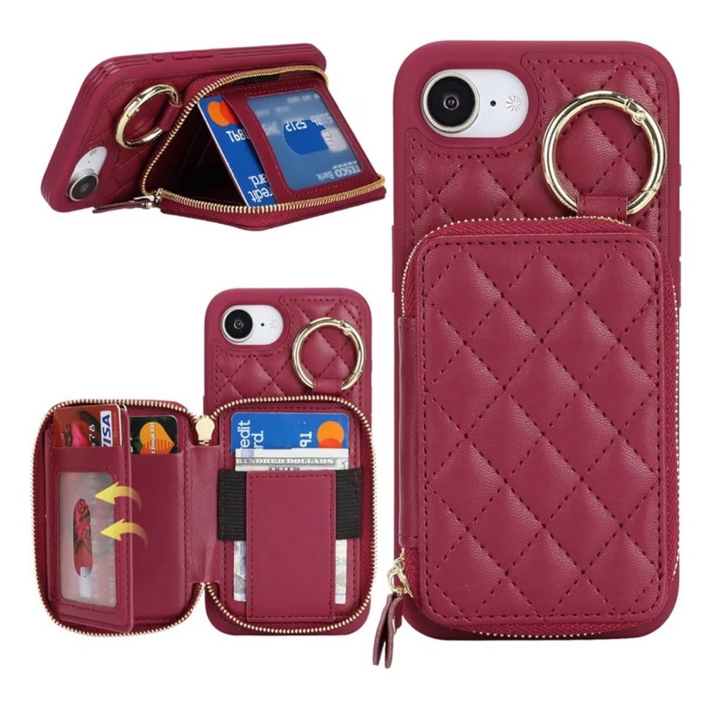 NIP Hamany iPhone 16e Wallet Card Case Crossbody With Strap Dark Red - Picture 2 of 11